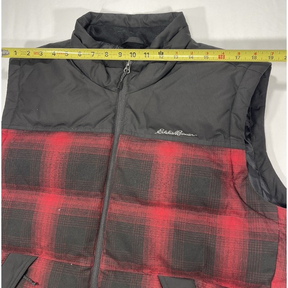 Eddie Bauer Down Vest Men's XL Black Red Plaid EB650‎ Quilted Puffer Zip Pockets - Picture 5 of 11